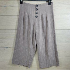 Urban Romantics Linen Blend Wide Leg Khaki Cropped Pants Size  Small